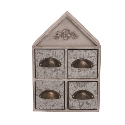 Transpac Wood 9.5 in. Off-White Decorative Home Decor with Drawers