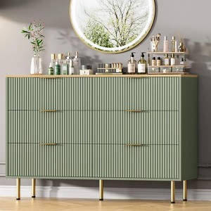 6 Drawers Bedroom Dresser - Fluted Chest of Drawers with Handle Wood Modern Storage Organizer for Closet/Living Room/Hallway - 1 of 4