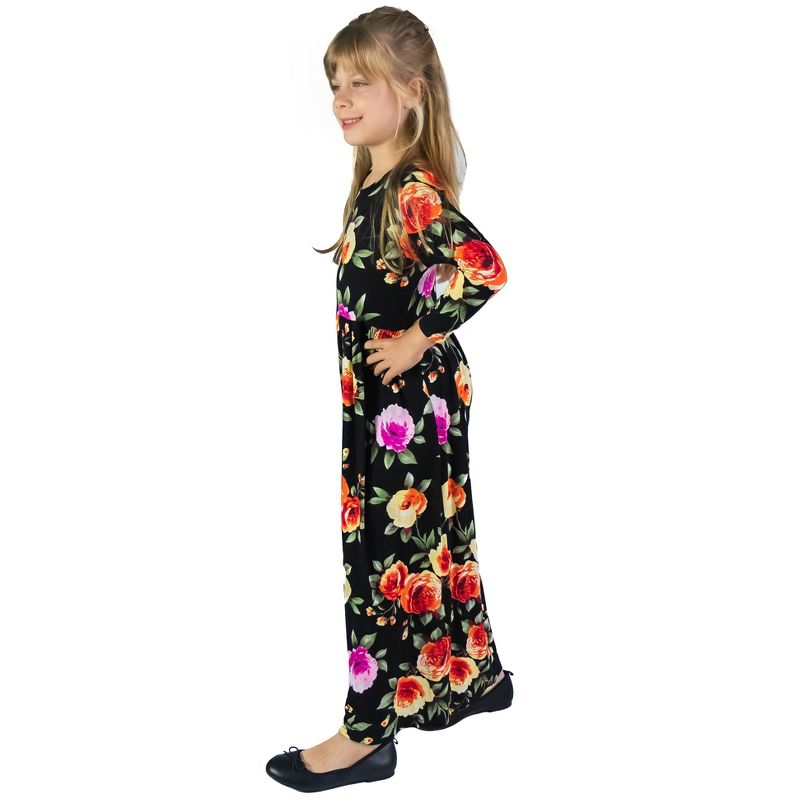 24seven Comfort Apparel Girls Floral Pleated Waist Maxi Dress, 2 of 5