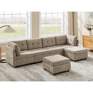 VANOMi Chenille Sectional Sofa with Ottoman - 1 of 4