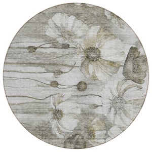 Taupe Ivory And Tan Floral Washable Indoor Outdoor Area Rug - 1 of 4
