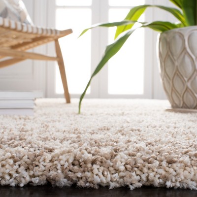 Ivory and Beige Synthetic Shag Runner Rug, 2'3" x 8'