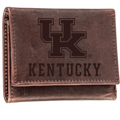 Evergreen NCAA Kentucky Wildcats Brown Leather Trifold Wallet Officially Licensed with Gift Box