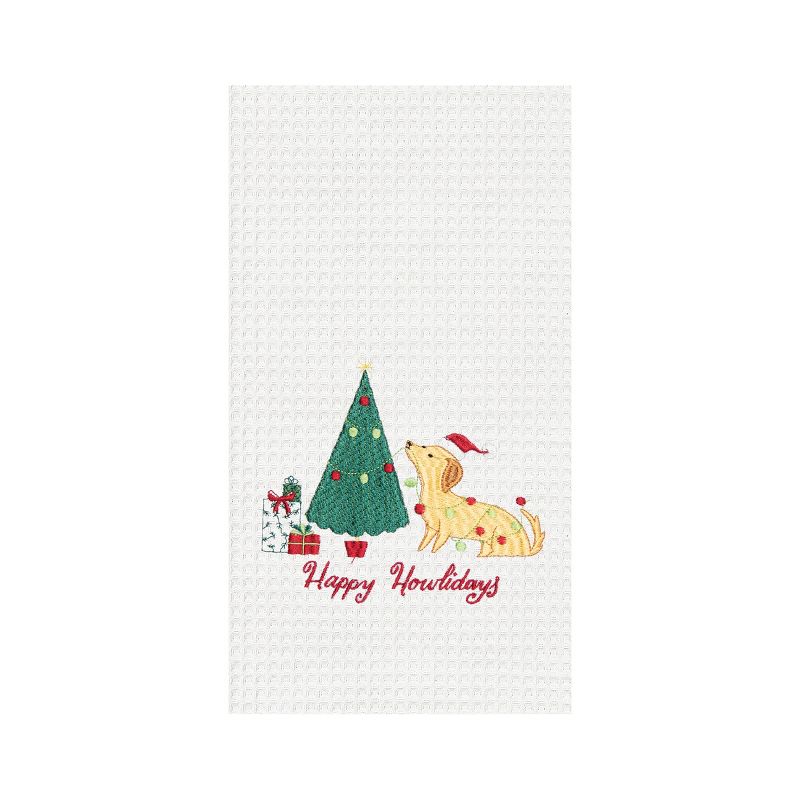 C&F Home 27" x 18" Christmas "Happy Howlidays" Dog with Christmas Tree Cotton Embroidered & Waffle Weave Kitchen Dish Towel, 1 of 3