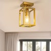 5.51 in. Gold 1-Light Farmhouse Cage Semi Flush Mount Ceiling Light with Glass Shade for Living Room, Bedroom, Entryway - 3 of 4