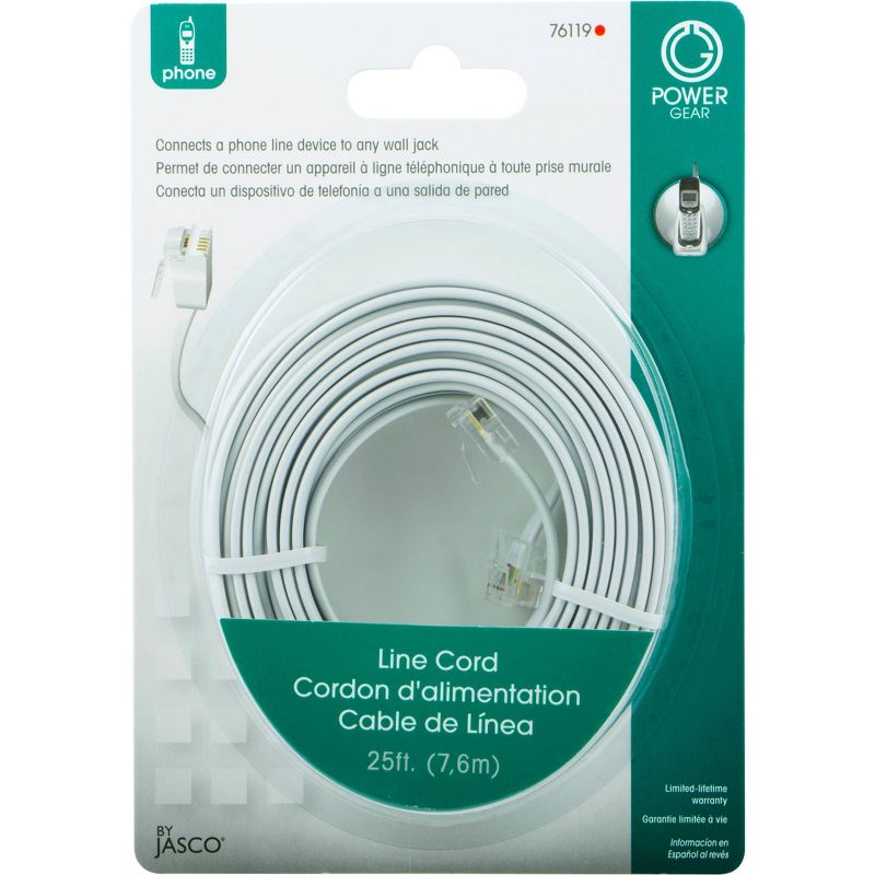 Power Gear Telephone Line Cord, 25ft - Black or White, 6 of 7