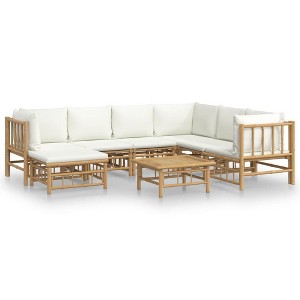 vidaXL 8-Piece Bamboo Patio Lounge Set with Cream White Cushions - Comfortable Outdoor Seating with Functional Table and Footstool - 1 of 4