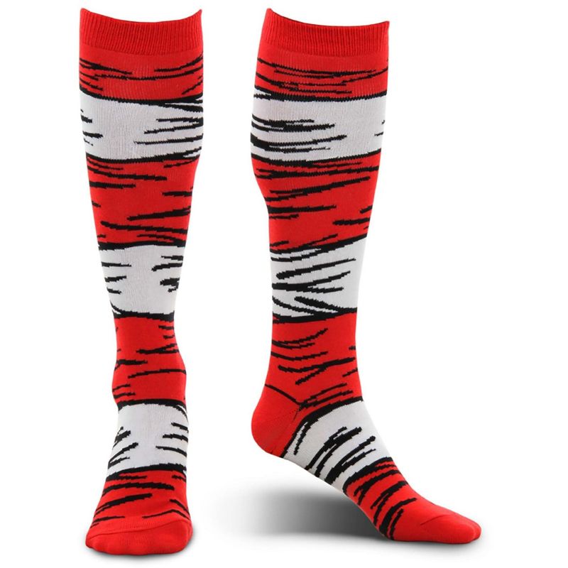 HalloweenCostumes.com One Size Fits Most  Dr. Seuss Cat in The Hat Striped Costume Socks for Adults., Black/Red/White, 1 of 6