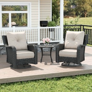 LayinSun Wicker Outdoor Furniture Set with 6-inch Comfy Cushions, High Back Patio Furniture Set with Swivel Rocking Chairs and Side Table - 1 of 4