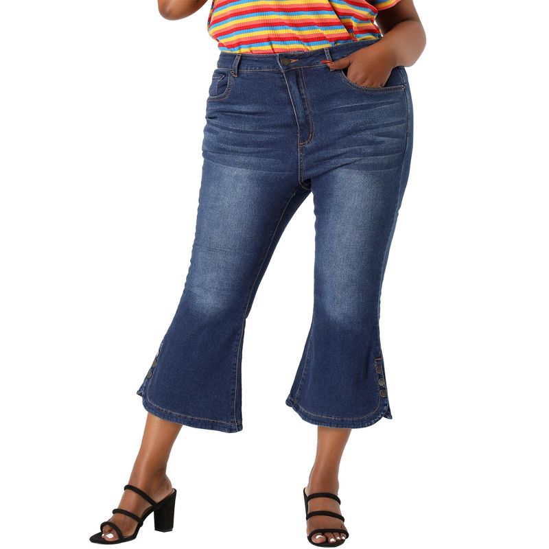Agnes Orinda Women's Plus Size Jeans Side Slit Bootcut Button Decor Wide Leg Skinny Denim Pants, 4 of 7