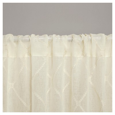 Ivory Diamond Embroidered Sheer Rod Pocket Curtain Panel