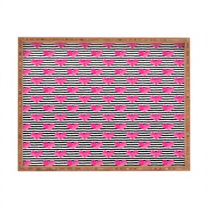 Little Arrow Design Co watercolor hearts on stripes Rectangular Bamboo Tray - Deny Designs - 1 of 2