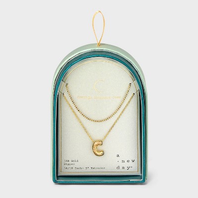14K Gold Dipped Initial Bubble Multi-Strand Pendant Necklace - A New Day™ Gold