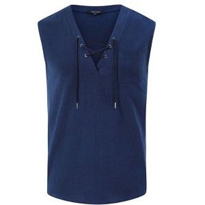 Clearlove Men's Tank Top Sleeveless Shirts V Neck Lace Up Retro Boho Shirts Summer Casual Tops - 1 of 4