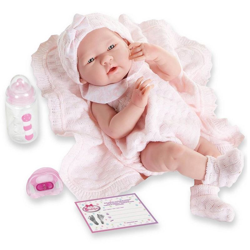 JC Toys La Newborn 15&#34; Girl Doll - Pretty in Pink Knit Blanket Set, 1 of 10