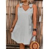 Women's Summer Striped V - Neck Sleeveless Dress Grommet Straps and Pocket Design - 4 of 4
