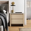 LuxenHome Snowy Oak Nightstand & End Table with 2 Drawers, Faux Travertine Top, Durable Manufactured Wood Brown - 2 of 4