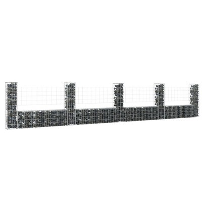 vidaXL U-shape Gabion Basket with 5 Posts Iron 196.9 in.x7.9 in.x39.4 in.