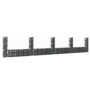 vidaXL U-shape Gabion Basket with 5 Posts Iron 196.9 in.x7.9 in.x39.4 in. - 1 of 4