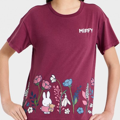 Детские футболки Miffy Girls' Miffy Short Sleeve Floral Printed Graphic T-Shirt - Mauve XXL Plus — фото 2