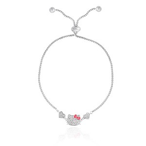 Sanrio Hello Kitty Womens Heart Lariat Bracelet, Silver-Plated and Pave Cubic Zirconia Bracelet Official License - 1 of 4