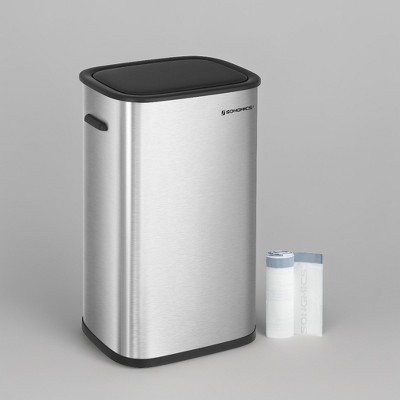 SONGMICS 13 Gallon ( 50L ) Motion Sensor Trash Can, Automatic Garbage Can, Touchless Kitchen Trash Bin, 15 Trash Bags Included, Silver