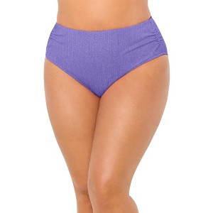Swimsuits for All Women's Sparkle Ribbed Shirred High Waist Swim Brief (Plus Sizes Available) - 1 of 4