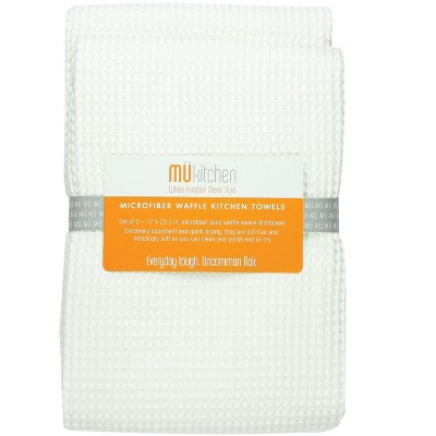 2pk Waffle Microfiber Kitchen Towels Light Gray - Mu Kitchen : Target