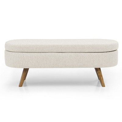GlasFlength Ottomans and Benches Oval Storage Bench with Rubber Wood Legs Simple Fashion Design for Modern Living Spaces, Beige, 44.1"*16.15"*9.5"