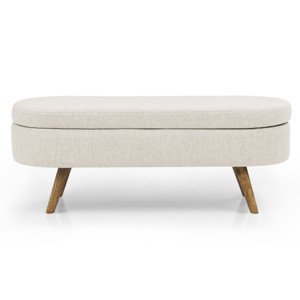 GlasFlength Ottomans and Benches Oval Storage Bench with Rubber Wood Legs Simple Fashion Design for Modern Living Spaces, Beige, 44.1"*16.15"*9.5" - 1 of 4