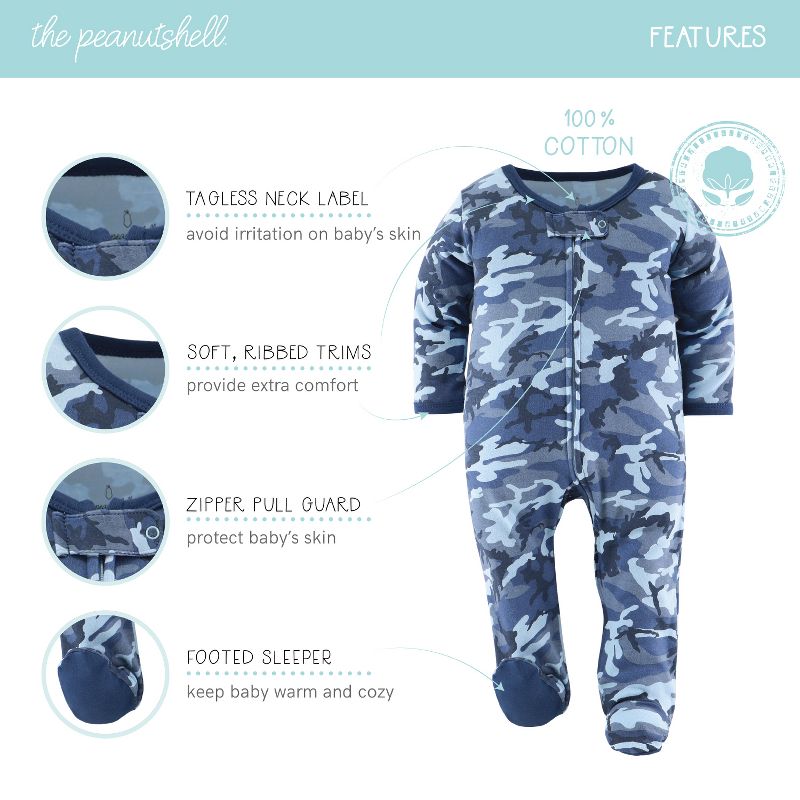 The Peanutshell Blue Camo Footed Baby Sleepers for Boys, 3-Pack, Newborn to 9 Months, 3 of 8