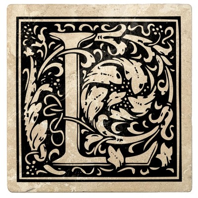 Christmas by Krebs Set of 4 Ivory and Onyx Black "L" Square Monogram Coasters 4"