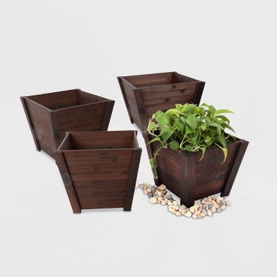 4pc Square Tapered Wooden Planters Brown - Leisure Season