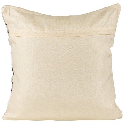 20" Cream and Black Handloom Woven Outdoor Square Throw Pillow