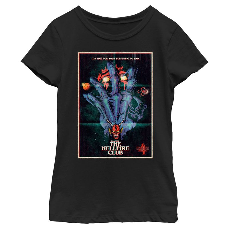 Girl's Stranger Things Retro Hellfire Club Poster T-Shirt, 1 of 5