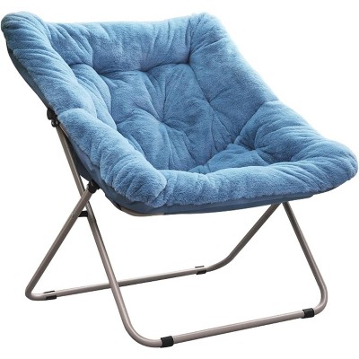 Rabbit Fur Saucer Chair, Folding Lounge Seat with Metal Frame for Bedroom, Dorm & Living Room
