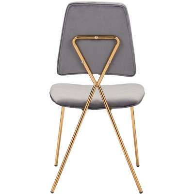 Gray and Gold Velvet Upholstered Side Chair Set with Metal Frame