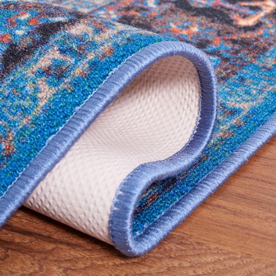 Blue and Red 8' x 10' Synthetic Washable Area Rug