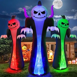Racxily 12FT Halloween Inflatables Decoration Outdoor Giant Pumpkin Reaper Ghost with 3-Colored Rotation Flame LEDs Spooky - 1 of 4