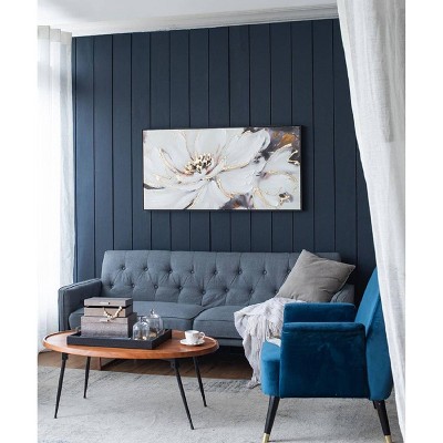 Large White and Gold Floral Canvas Print