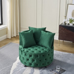 Wooakway 26" x 30" Velvet Swivel Chair with Button Tufted Design Movable Wheels Includes 3 Pillows Black - 1 of 4