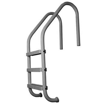Saftron 3 Rung Step Ladder Metal Swimming Pool Handrail w/Polymer Coat Finish for Fresh and Saltwater Inground Pool, Graphite Gray