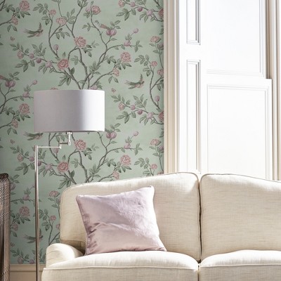 Eau de Nil Floral Bird Botanical Removable Wallpaper
