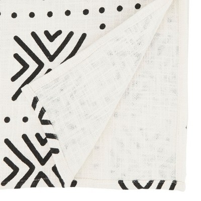 White Cotton Table Runner with Mudcloth Design