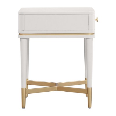 Julieta Cream Wood Nightstand with Brass Accents
