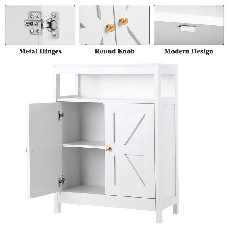Bathroom Floor Cabinet Wooden Storage Organizer with 2 Doors, White, 3 of 7