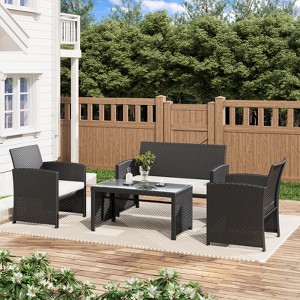 EROMMY 4 PCS Outdoor Seating Group with Cushions for 4 Person - 1 of 4