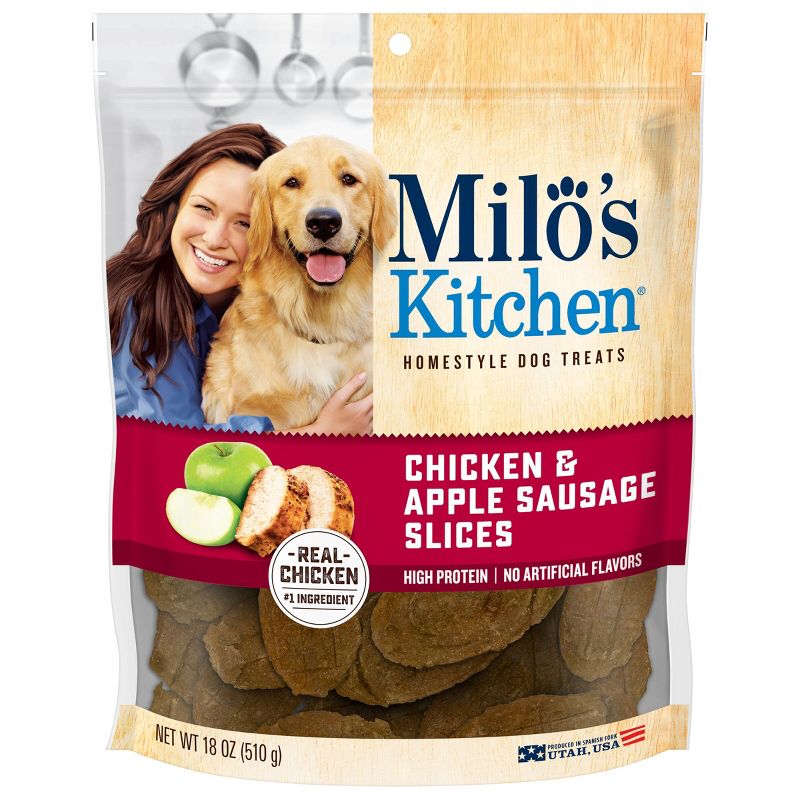 Milo&#39;s Kitchen Chicken and Apple Sausage Slice Chewy Dog Treats - 18oz, 1 of 6