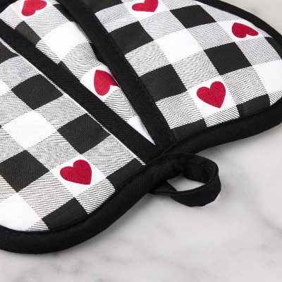 Heart-Shaped Gingham Pot Holders with Silicone Grip, 2-Pack