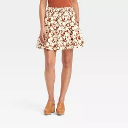 Women's High-Rise Tiered Mini A-Line Skirt - Universal Thread™ Brown Floral S